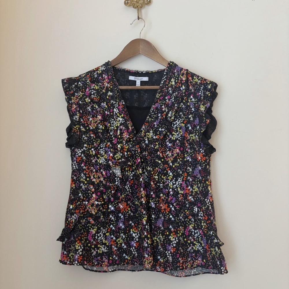 Derek Lam 10 Crosby Metallic Floral Silk Blend Ruffle Blouse Sz 8